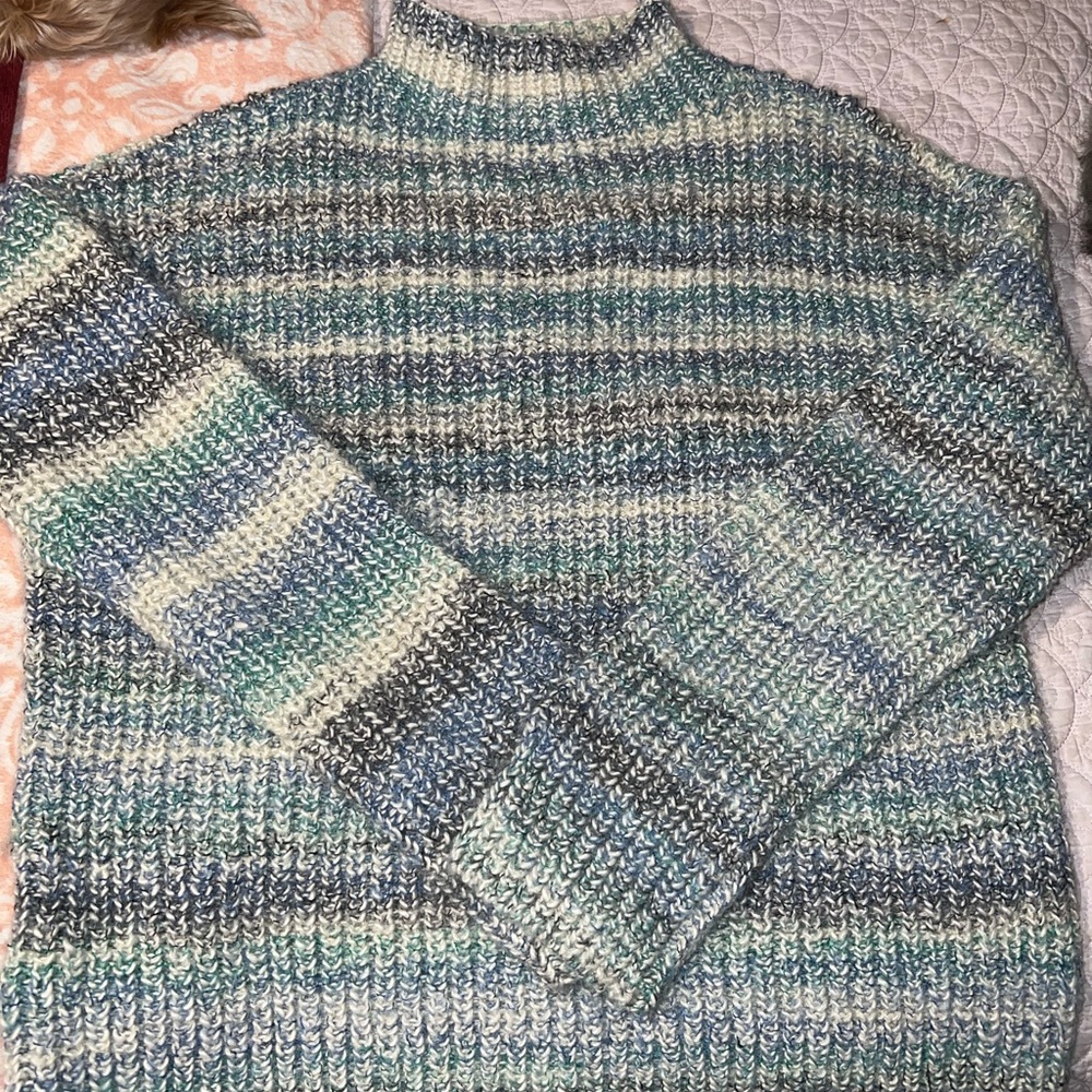 LOFT Striped Chunky Knit Mock Neck Sweater